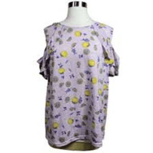 Juicy Couture XL Novelty Print Lemon Cold Shoulder Quirky Summer Casual Blouse